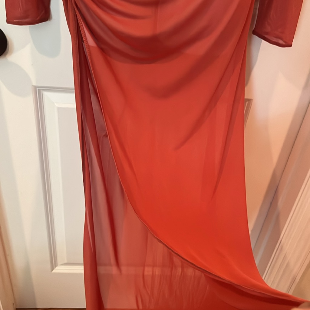 Nwt Swim Roux Ruched Rust Two Piece Mesh Top Skirt Resort Cover Up Large /Xl — image 4 of 8